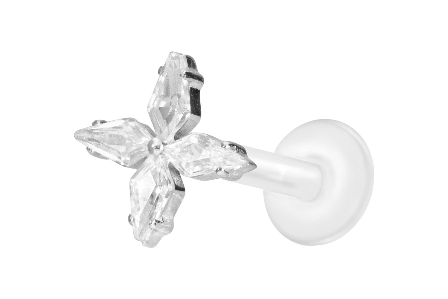 PTFE Labret Piercing mit Innengewinde + Titan-Aufsatz KRISTALLSTERN